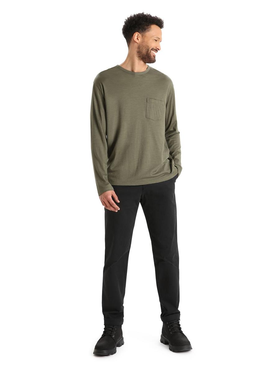 Icebreaker Merino Granary Pocket T-Shirt Férfi Long Sleeve Olivazöld | HU 1238MQZA